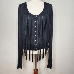 NWT Charlotte Tarantola Black Fringe Front Cardigan Size Medium